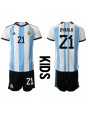 Billige Argentina Paulo Dybala #21 Hjemmedraktsett Barn VM 2022 Kortermet (+ Korte bukser)